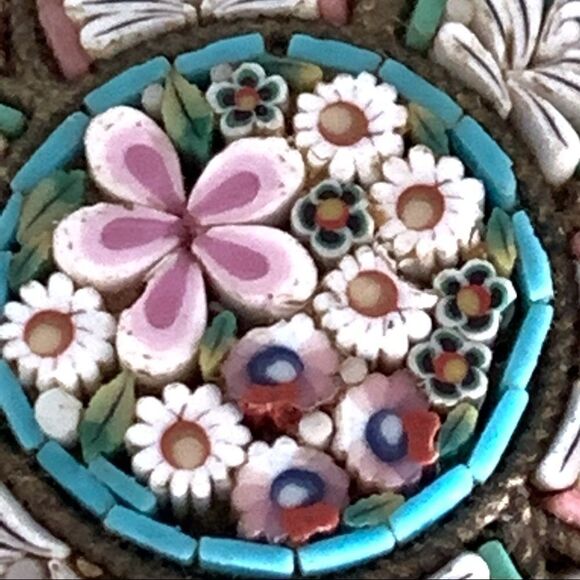 Outstanding antique micro mini mosaic floral pin